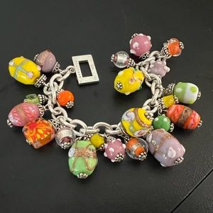 RARE!! Lilly Pulitzer 925 Murano Glass Bead Bracelet 120 grams Dichroic Cha Cha